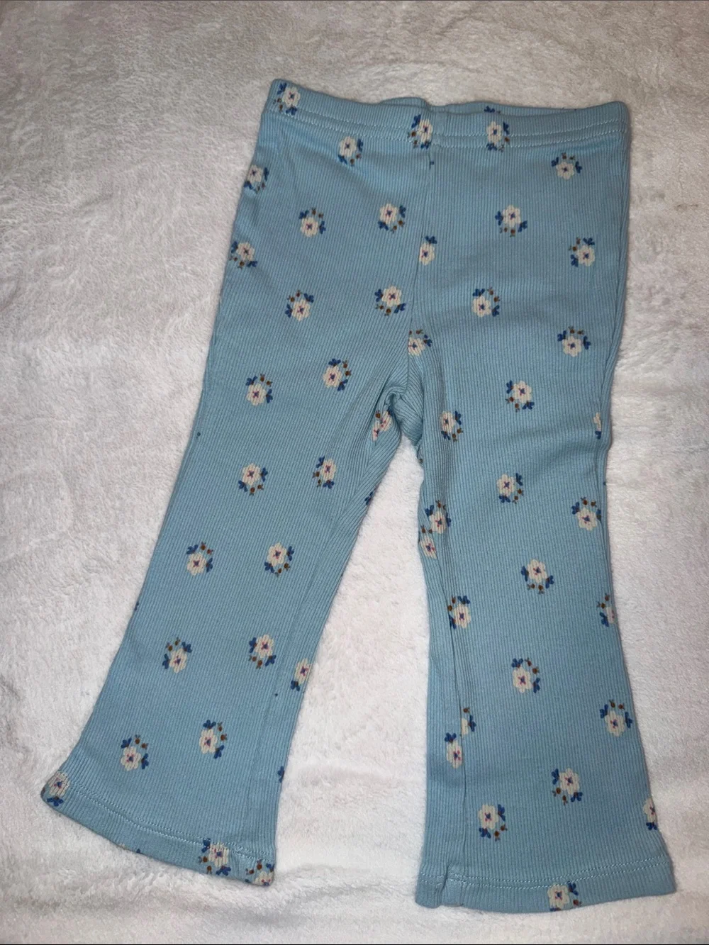 Carter's Blue Floral Ribbed Flare Leggings and gray sweatshirt